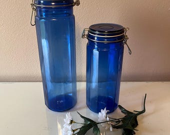 1 Liters Vintage Made in Italy Bormioli Rocco Fido Jar With Cobalt