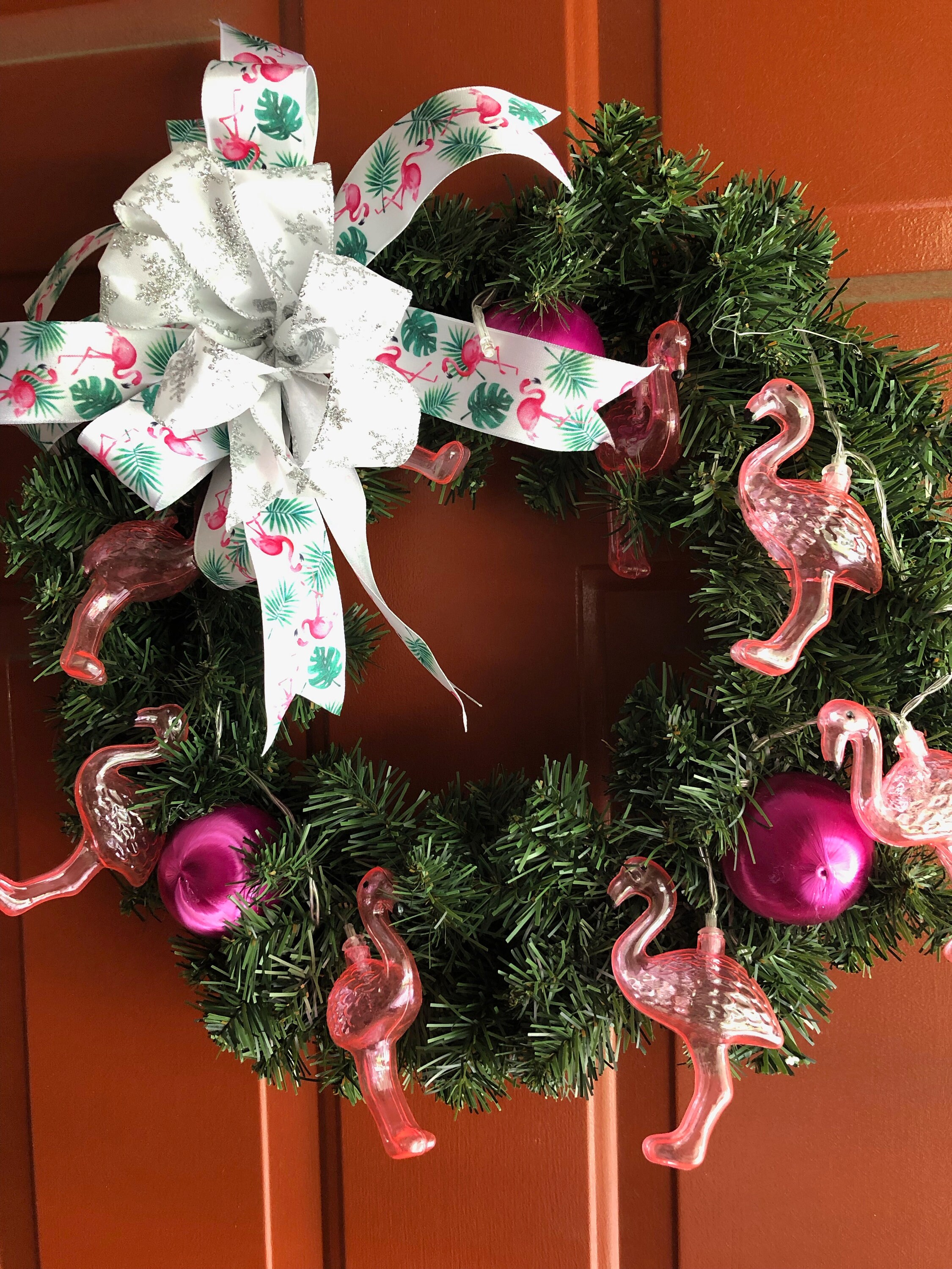 Pink Flamingo Christmas wreath / novelty wreath / tropical Etsy