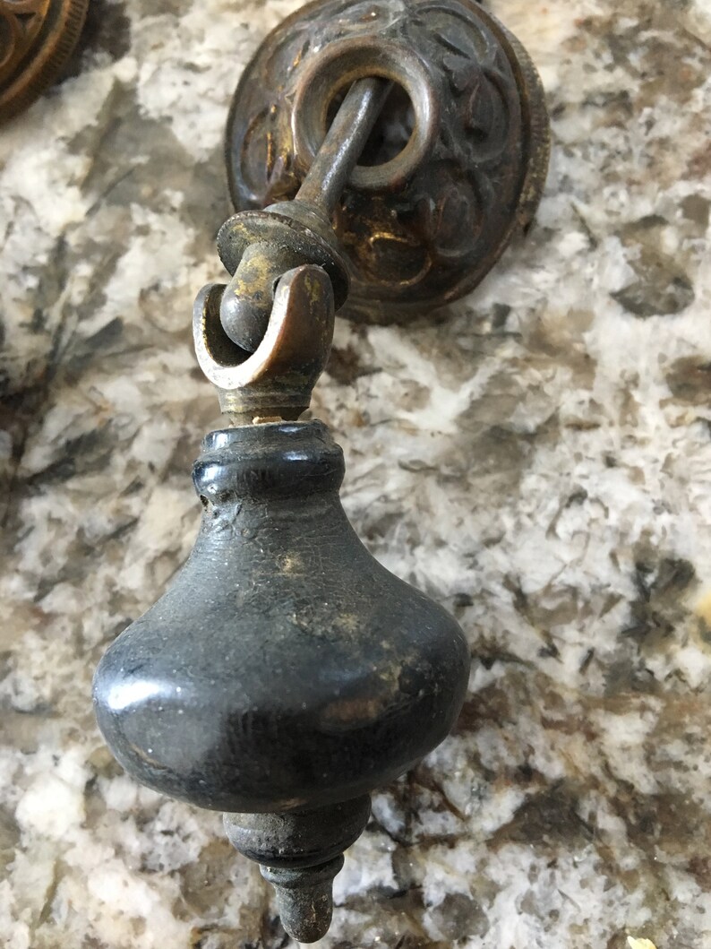 Leaf Design Knobs Points Pulls Circa 1880s Vintage Metal Wood