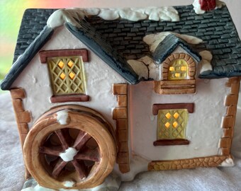 Lit Ceramic Christmas Grist Mill: 1991 National Decorations