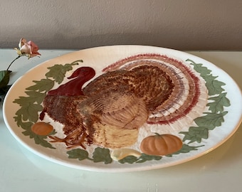 Vintage Thanksgiving HolidayTurkey Platter: 1975 Relief Serving Dish