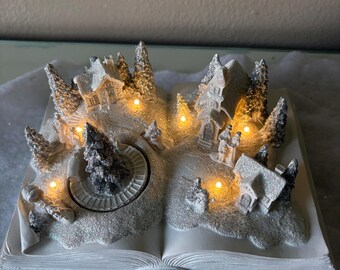 Open Book Christmas Musical Decoration In White And Silver