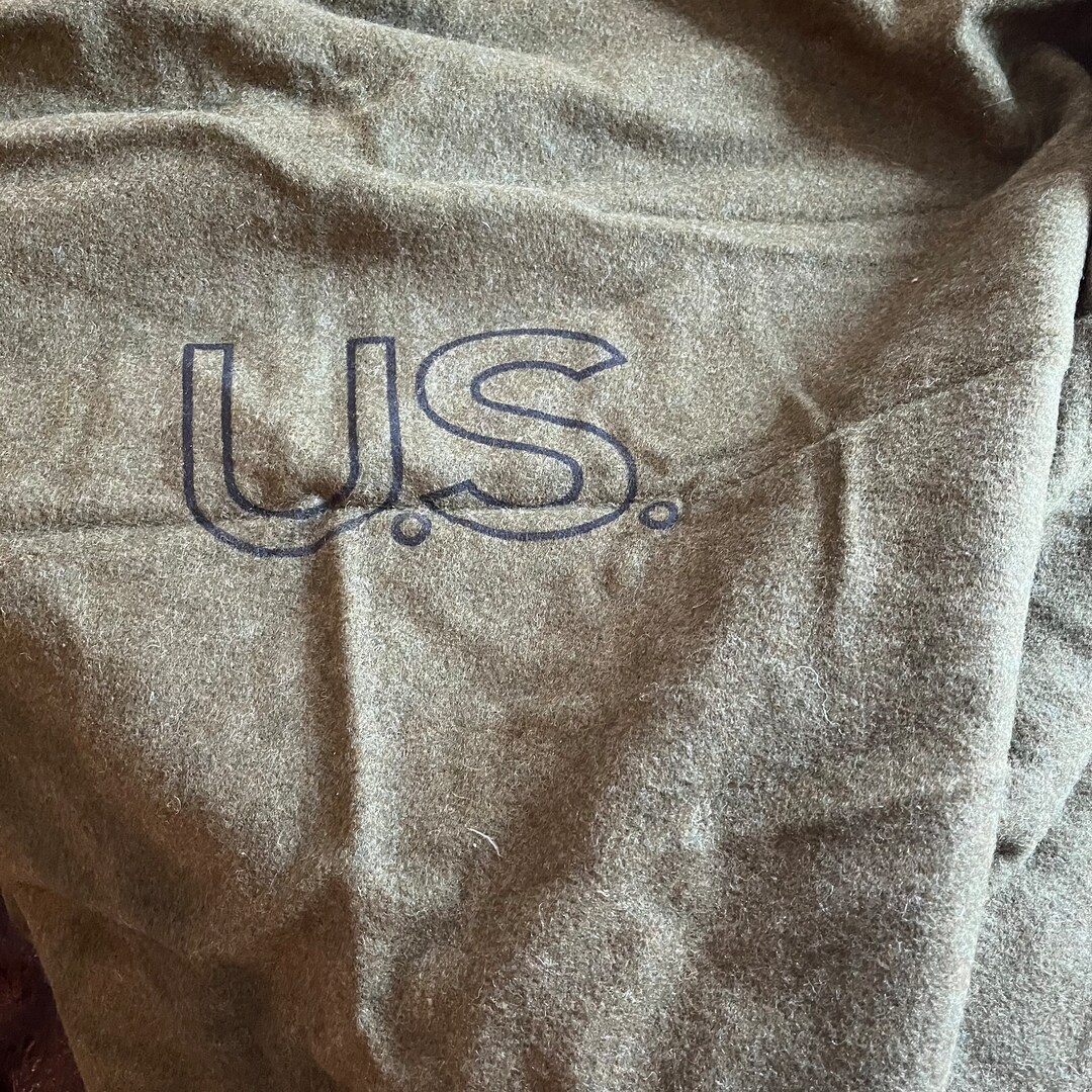 Green Wool Army Blanket / U. S. Blanket / Army Memorabilia / Military