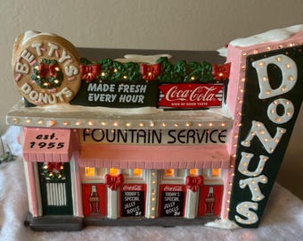 Donut House By Coca Cola Christmas Ceramic Victorian Village 2003 Town Square Collection