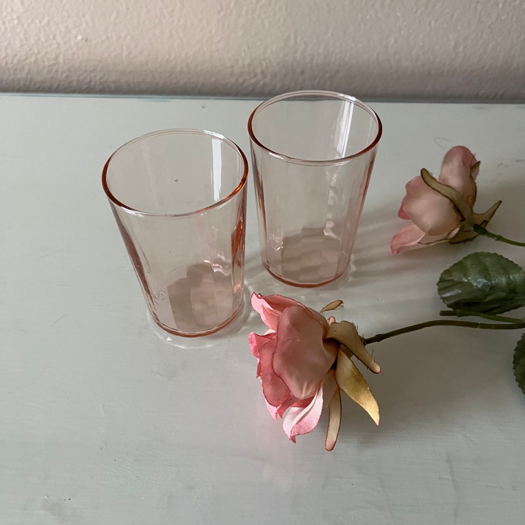 Vintage Pink Depression Glass Juice Glasses / Pink Ribbed Juice Glass