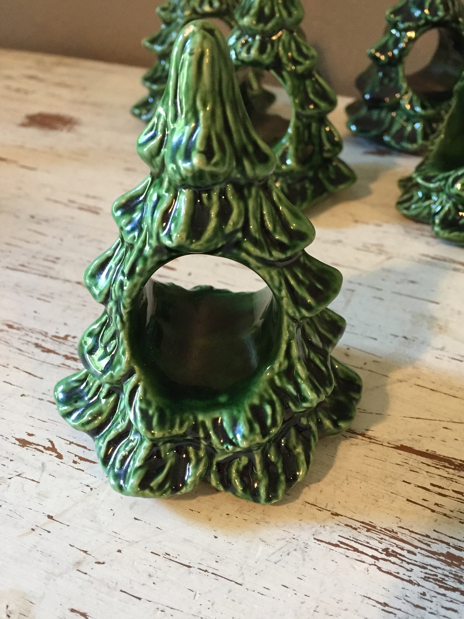 Vintage ceramic glazed evergreen Christmas tree napkin rings Etsy