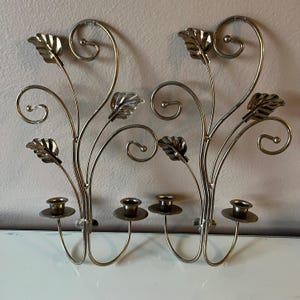 Vintage Brass-Colored Sconces: Swirl & Leaf Design For Candles, Pegged Votives