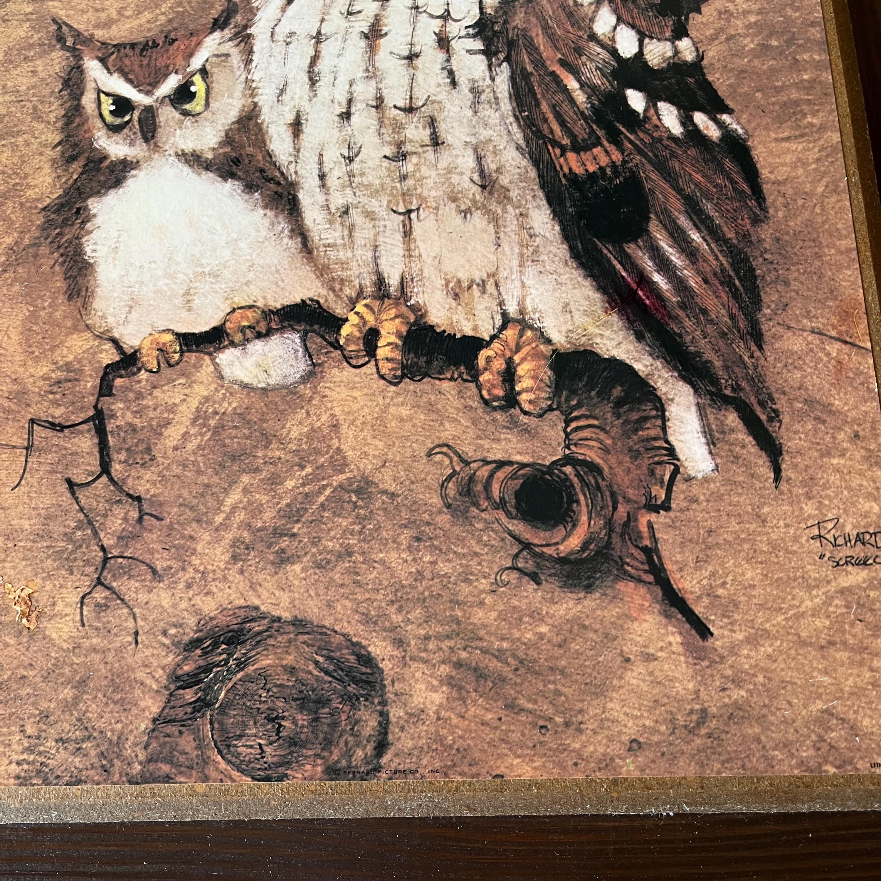 Vintage Owl Picture From Home Interiors / Orange and Brown