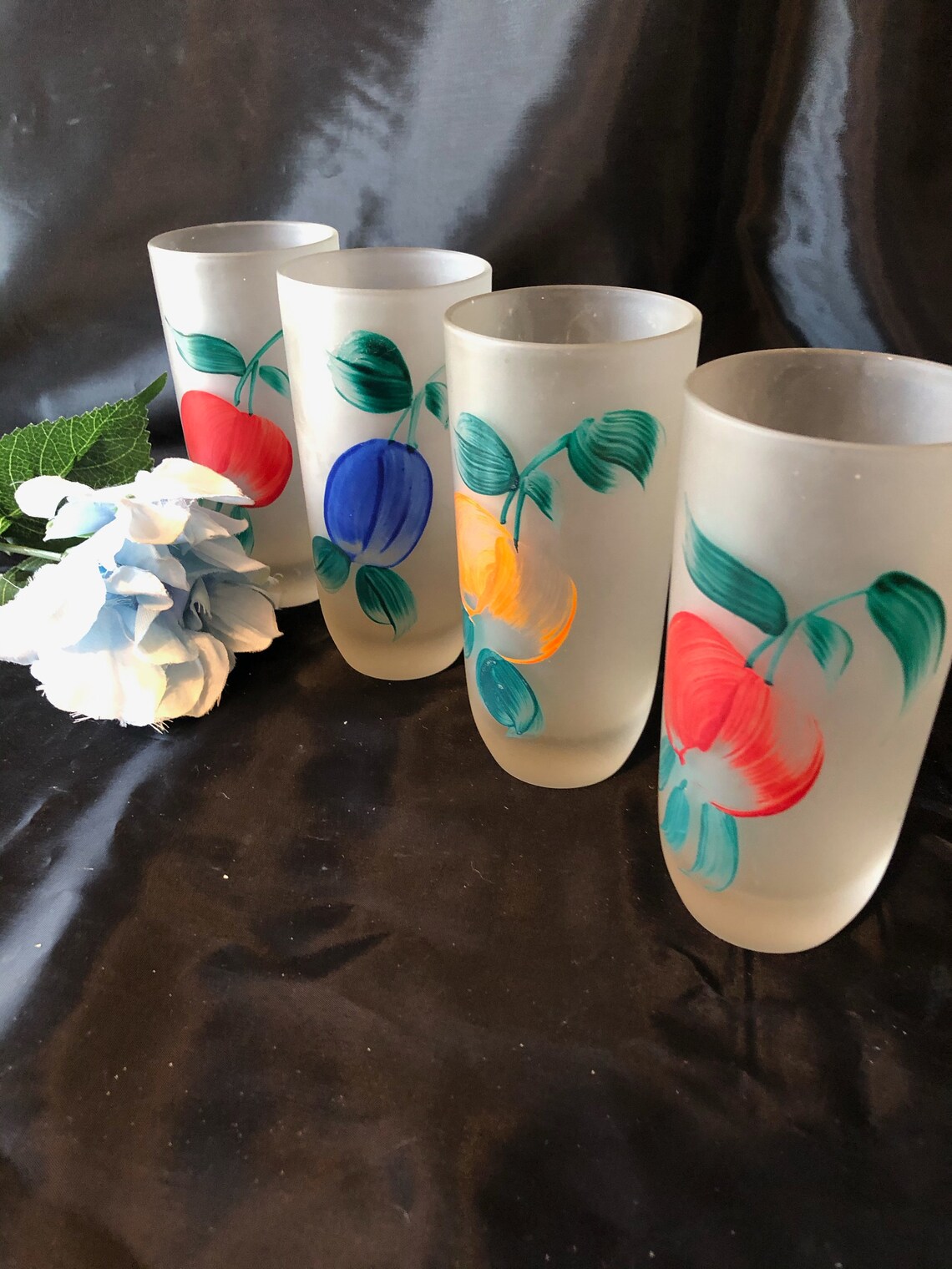 Vintage frosted fruit juice small water glasses / hand Etsy