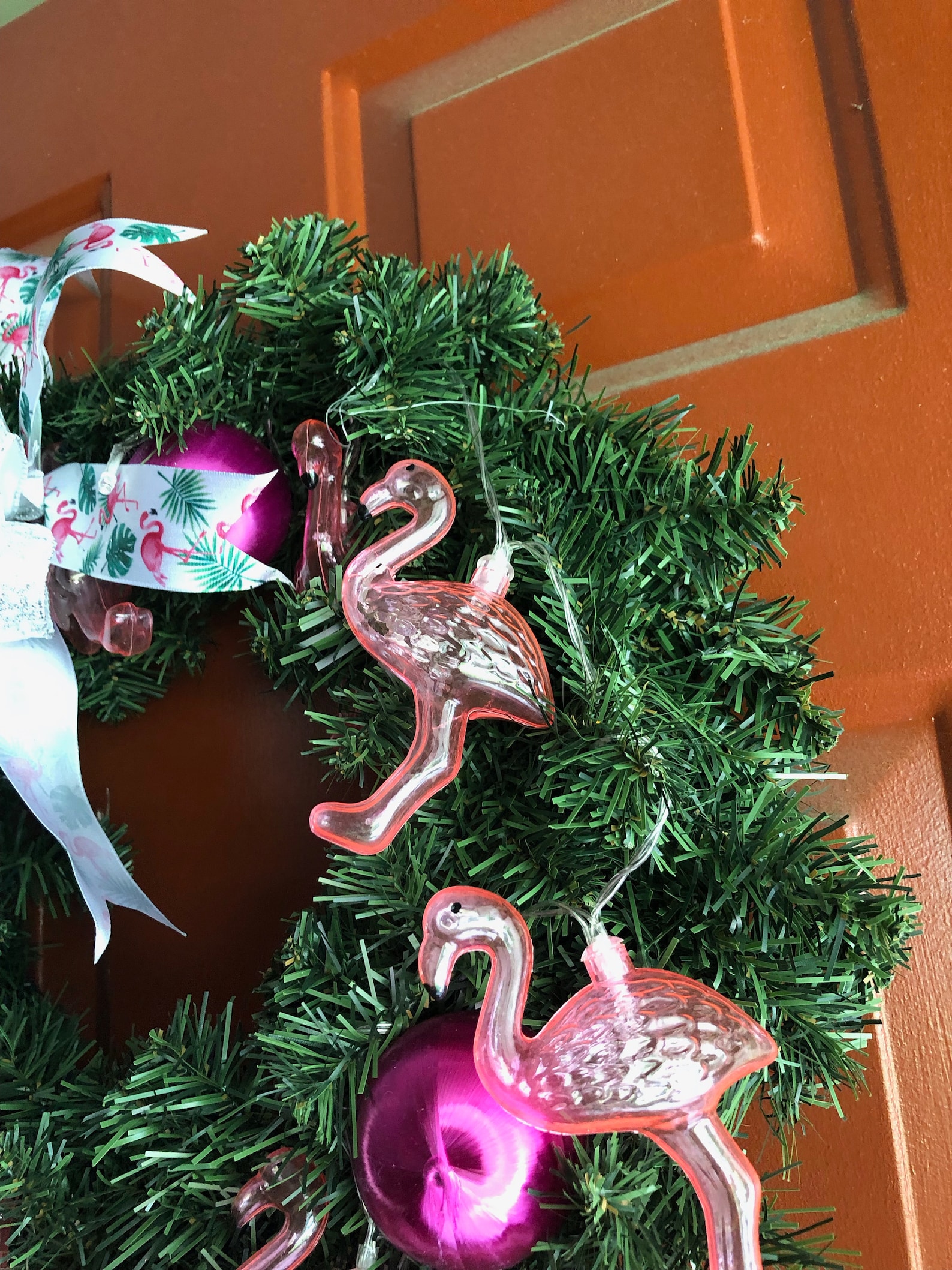 Pink Flamingo Christmas wreath / novelty wreath / tropical Etsy