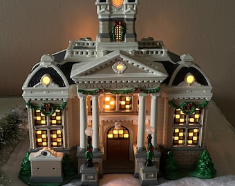 Used Dept 56 Original Snow Village Town Hall: 2000 Hand-Painted Porcelain Christmas House
