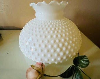 Milk glass hobnail lamp shade for hurricane style lamp, pole lamp / large hobnail white shade / white glass replacement shade