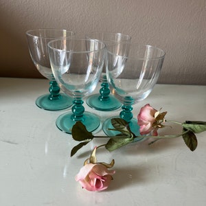 Cristal D&#39;Arques Courtyard Turquoise Goblets - Set of 4 - Teal Bubble Stem; Made in France