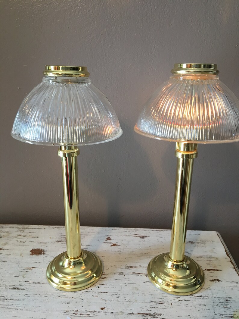 Vintage Tabletop Candle Lamp From Partylite Circa 1980s Bronze And Glass Shade Centerpiece