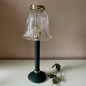 Vintage tabletop candle lamp from Partylite / circa 1980s teal, blue-green, turquoise metal and glass shade candle lamp centerpiece