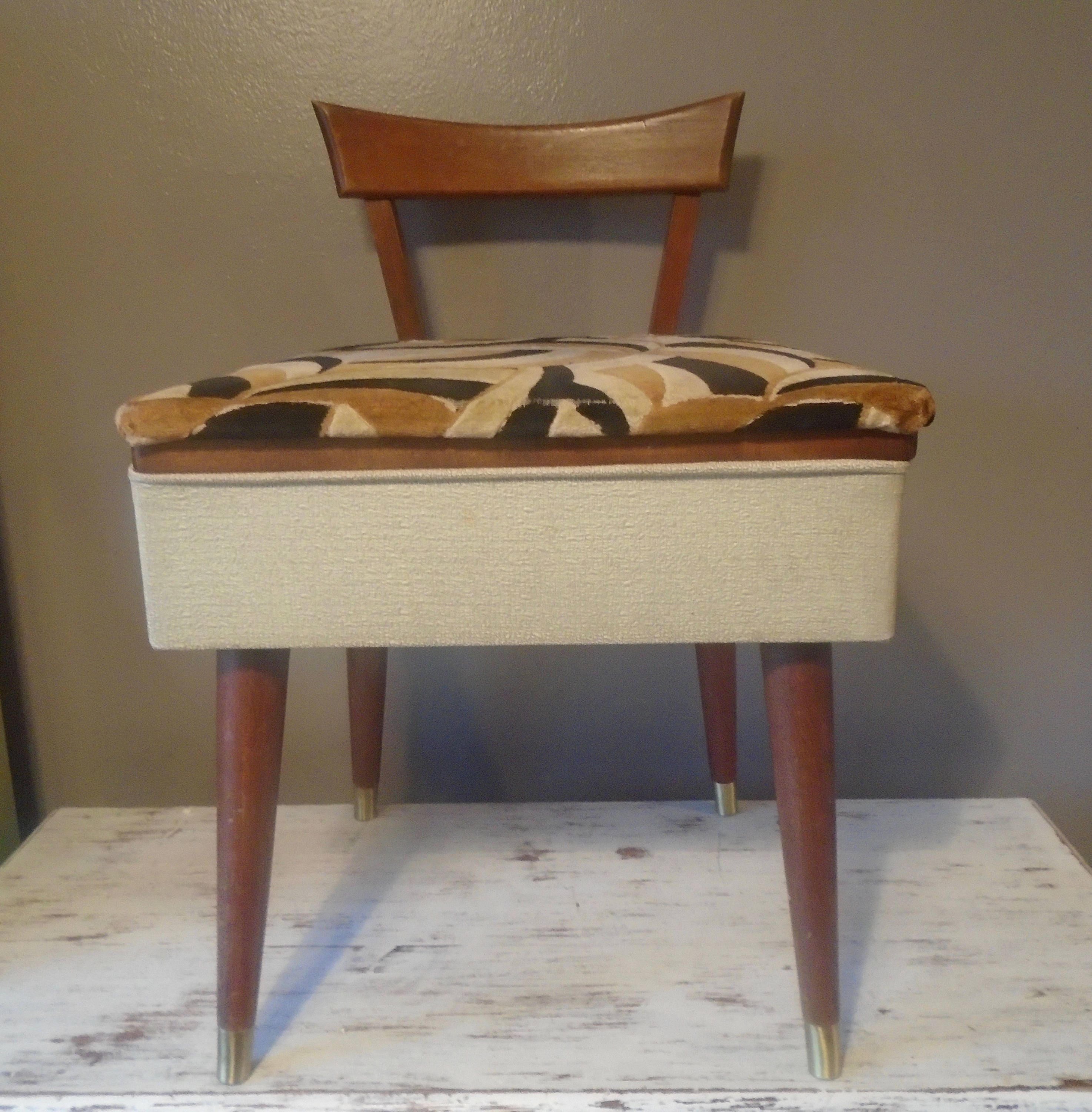 Mid century Danish modern wooden sewing chair with storage in | Etsy