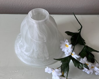 Small white alabaster or alabaster-like swirl lamp shades / replacement bell shaped glass lamp shades / frosted white swirled glass shades