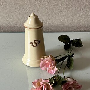 Vintage Pfaltzgraff Village salt shaker / brown on beige stoneware salt shaker