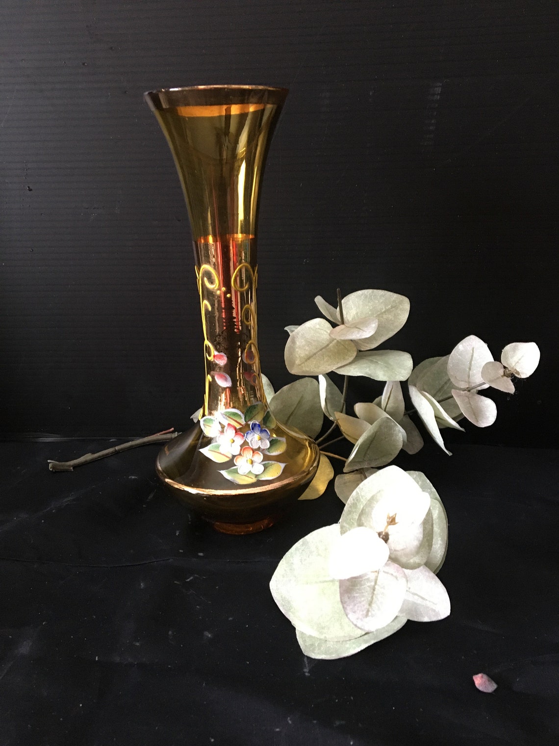 Small Hand Painted Amber Gold Bud Vase / Vintage Retro Vase Etsy