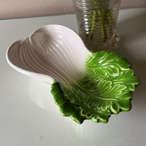 Vintage Ceramic Celery Serving Bowl: Green and White Stalk Design