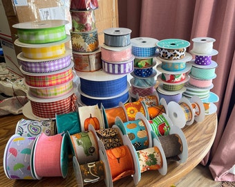 Huge lot of full and partial rolls quality wired ribbon  / large lot crafting ribbons / ribbon for wreaths, centerpieces, craft projects