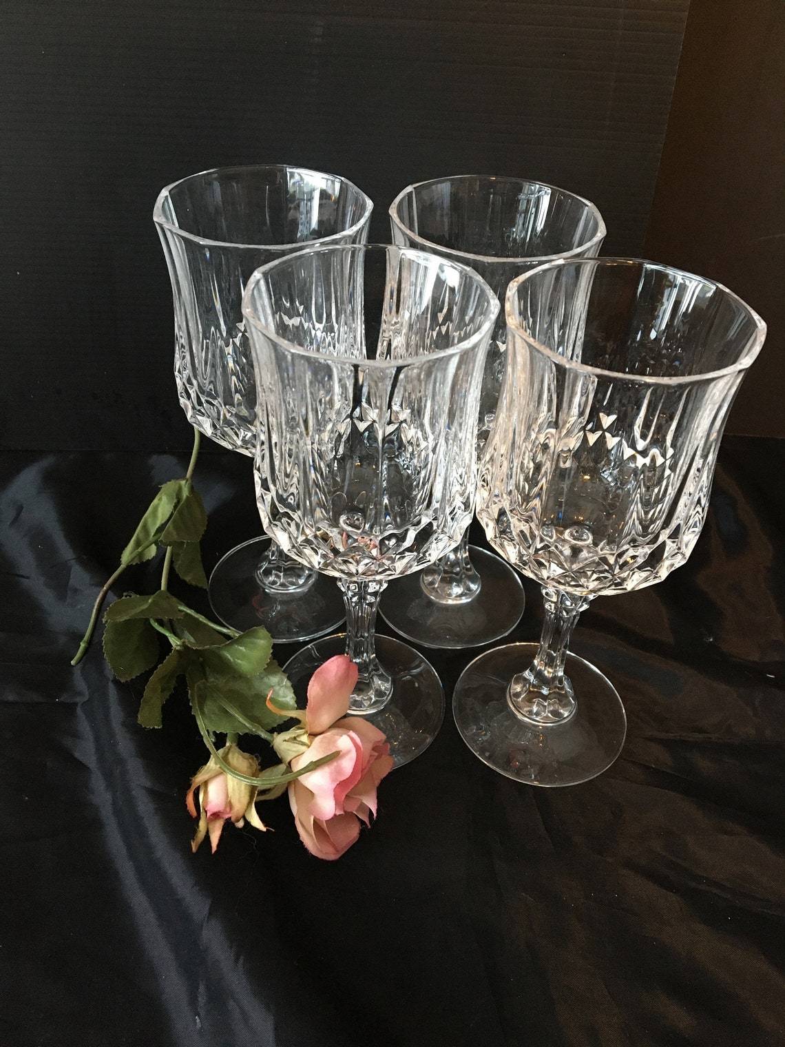 Vintage leaded crystal stems wine glasses / vintage barware Etsy