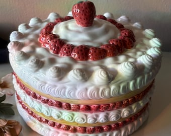Vintage Used Ceramic Strawberry Shortcake Dome, Lid: As Is