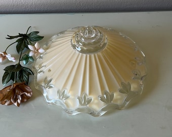 Art Deco Glass Ceiling Light Cover: Beige Fleur-de-Lis Shade