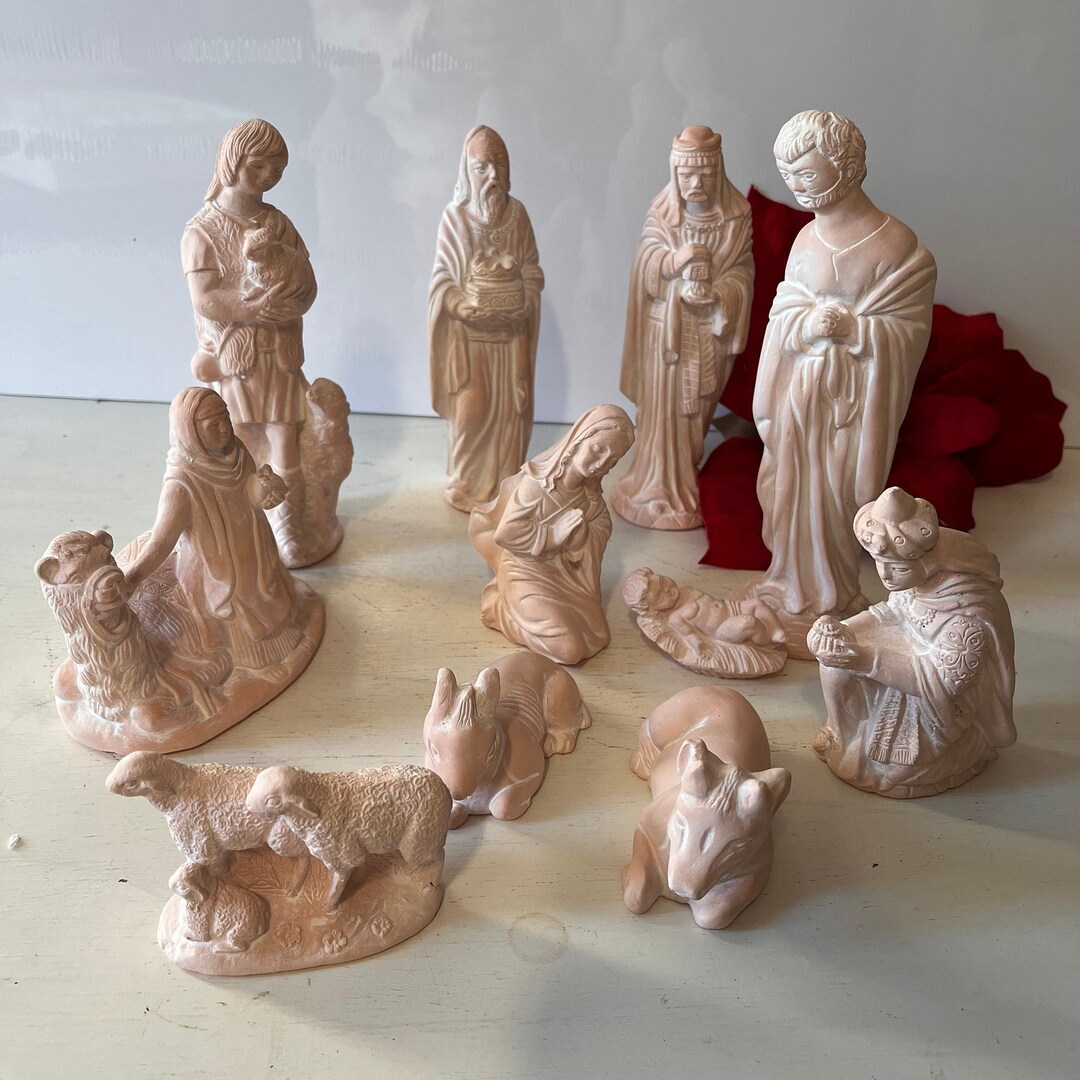 11 Piece Nativity Set Figures With Chalky Finish / Used Etsy