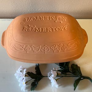 Vintage Romertopf Terra Cotta Baker: 12&quot; Red Clay, Made in Mexico Rico Bay Keramak-Stained