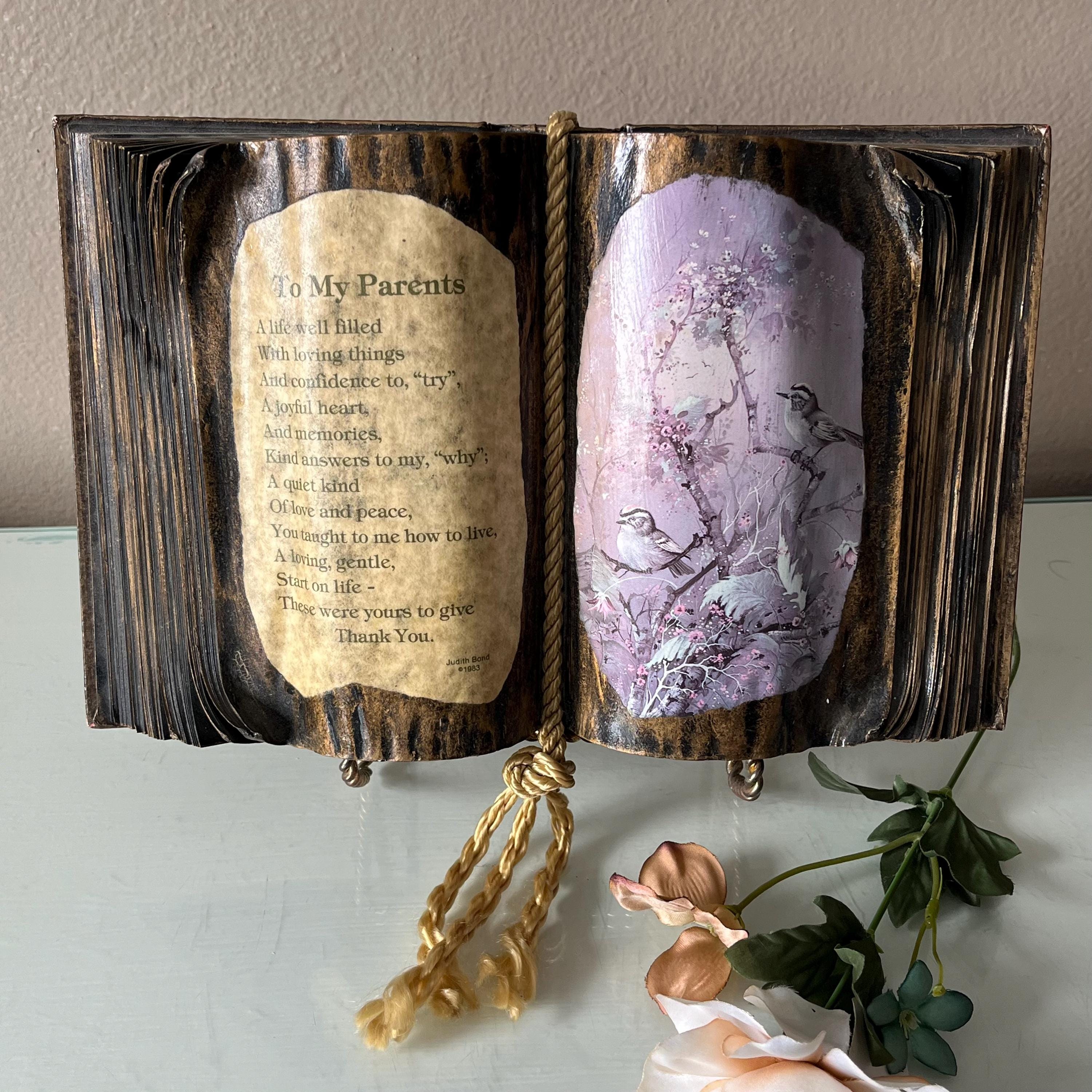 Vintage "My Parents" Keepsake Book Of Love: Judith Bond Poem, Lacquered Decor