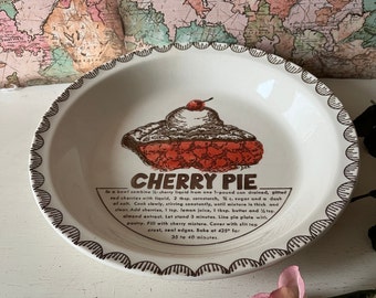 Used deep dish cherry pie baking dish / dish with recipe / vintage baking dish / ceramic cherry pie dish