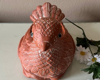 Vintage 1985 Telefloral gift planter / red clay, terra cotta bird with white highlights planter / red clay bird planter / terra cotta bird