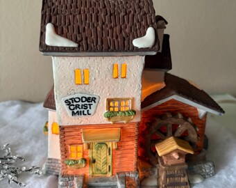 Lit Ceramic Christmas Store Grist Mill From Dept 56