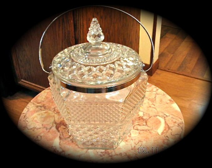 Vintage Crystal Ice Bucket With Lid and Stainless Handle Etsy