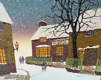 H. Hargrove Signed Oil On Canvas: Schoolhouse In Winter, Home Galleries