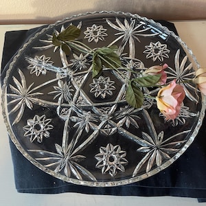 Vintage Prescut clear by Anchor Hocking 5 part 13&quot; relish dish, tray / pressed glass divided relish tray / star, fan relish tray