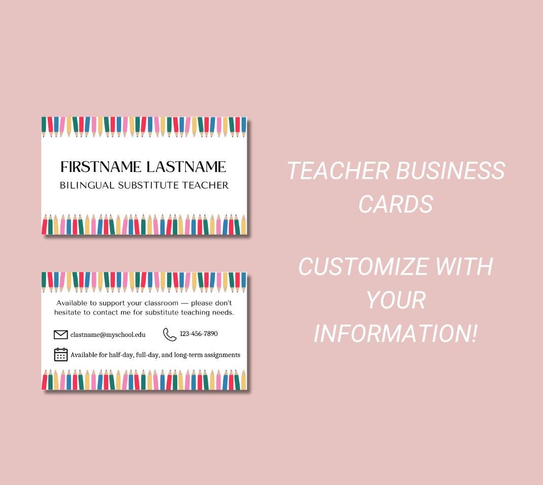 Editable Substitute Teacher Business Card Template (set of 3) - Etsy