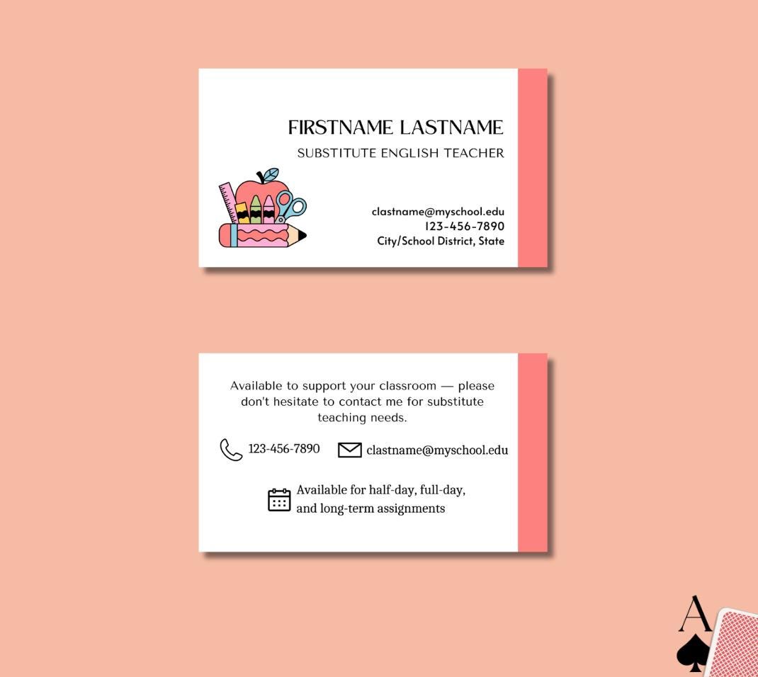 Editable Substitute Teacher Business Card Template | Canva Contact Card ...