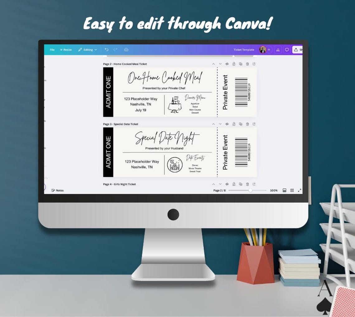Editable Home Cooked Meal Ticket Template (digital Download) - Etsy