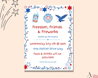 4th of July Invitation Template | Editable Red White & Blue Invite | Instant Download