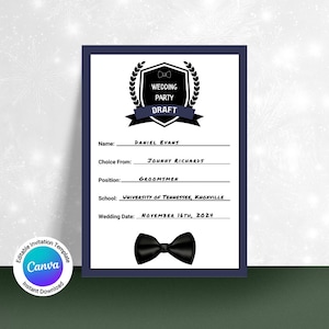Tarjeta de propuesta para padrinos de boda con temática del Draft de la NFL / Invitación deportiva / Diseño de Draft de fútbol personalizable.