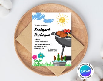 Backyard BBQ Party Invitation Template | Editable BBQ Cookout Invite | Printable Summer Barbecue Digital Download