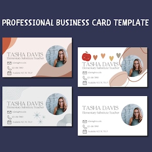 Bewerkbare sjabloon voor visitekaartjes voor leraren – professionele vervangende lerarenkaart – Canva-sjabloon direct downloaden voor docenten