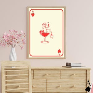 Ace of Hearts Cocktail Girl Print: Modern Feminine Card Art (Digital Download)