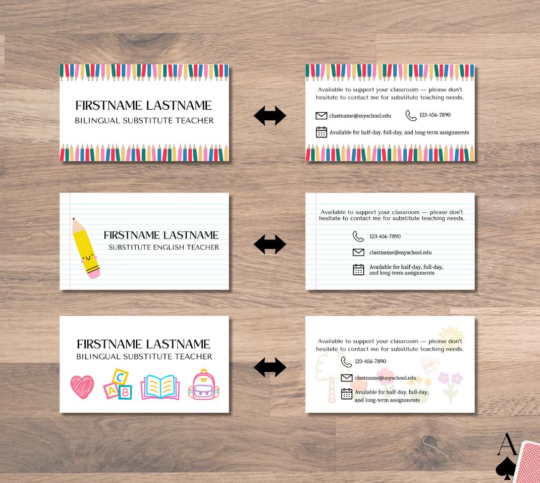 Editable Substitute Teacher Business Card Template (set of 3) - Etsy