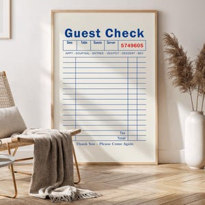 Blank Guest Check Art Print Poster, Trendy Wall Art, Aesthetic Preppy Prints Guest Check Wall Art, Apartment Wall Decor, Blank Gift Wall Art