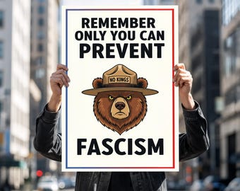 No Kings Protest Sign PRINTABLE, Anti-Trump No Kings Protest Poster Digital Download, Bear Refuse Fascism Political Activist Rally Sign