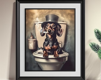 Stampa di bassotto, divertente arte murale per il bagno, poster di bassotto, stampa di bassotto, stampa di cane bassotto, stampa di cane bassotto, stampa di cane, stampa di animali