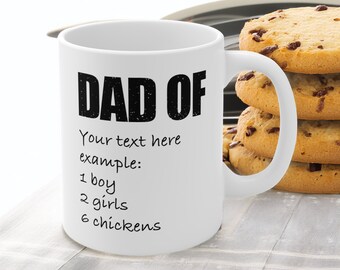 Caneca de chá de café de cerâmica branca personalizada PAI - presente para ele, dia dos pais, aniversário, aniversário, Natal - texto personalizado engraçado